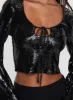 Zenobia Long Sleeve Sequin Top Black sold by Princess Polly