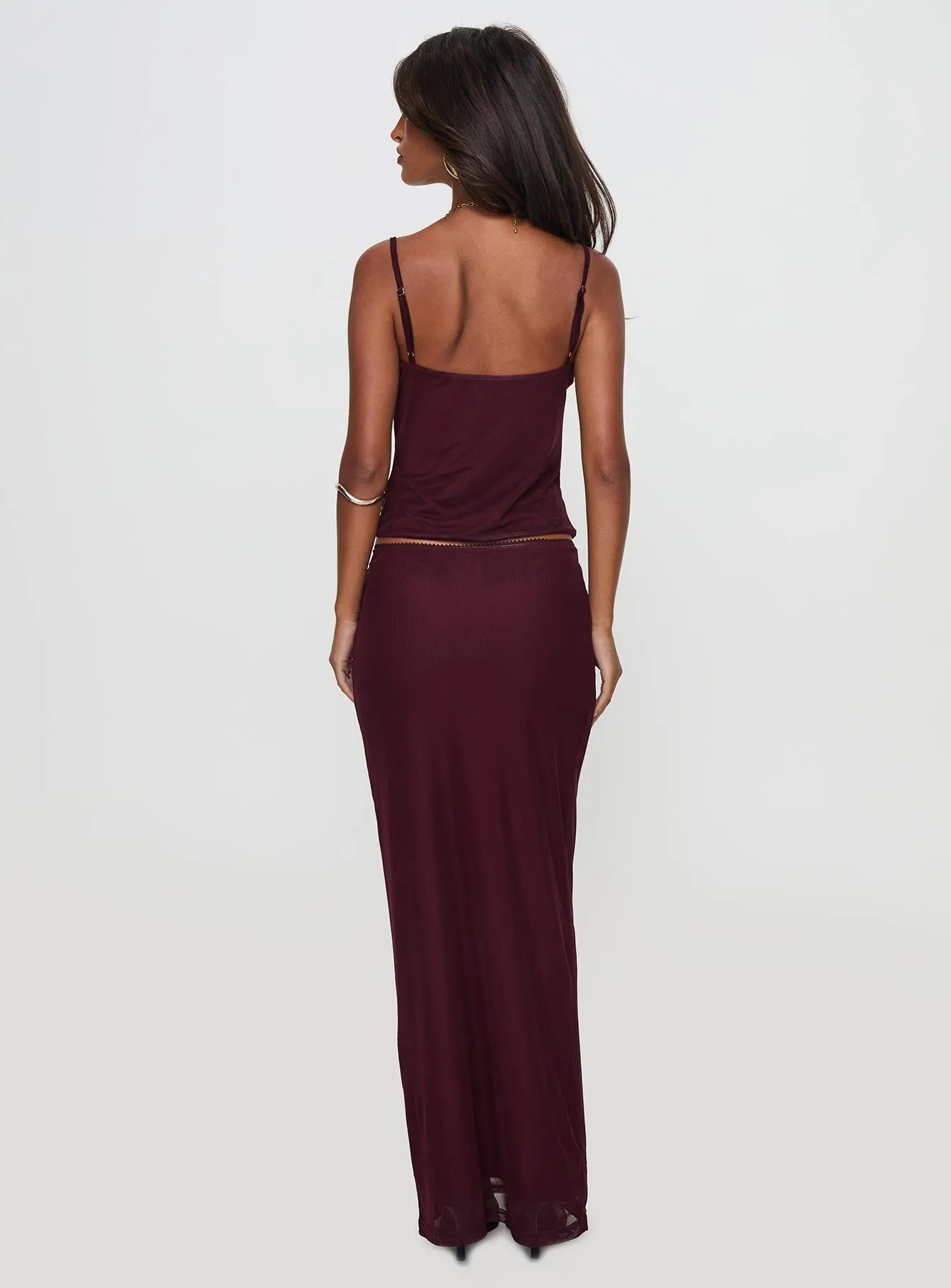 Reiko Lace Trim Tie Front Maxi Set Burgundy sold by Princess Polly product image thumbnail 4