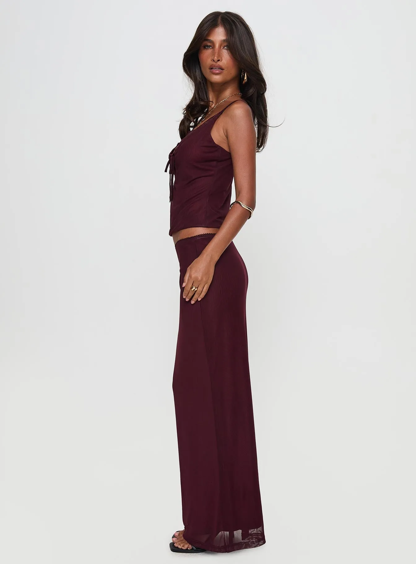 Reiko Lace Trim Tie Front Maxi Set Burgundy sold by Princess Polly product image thumbnail 3