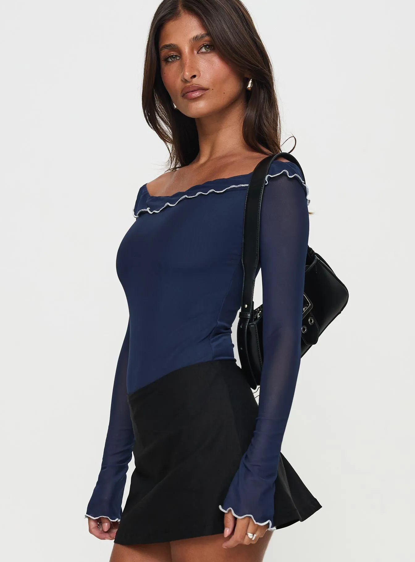 Arsema Off The Shoulder Bodysuit Navy sold by Princess Polly product image thumbnail 3