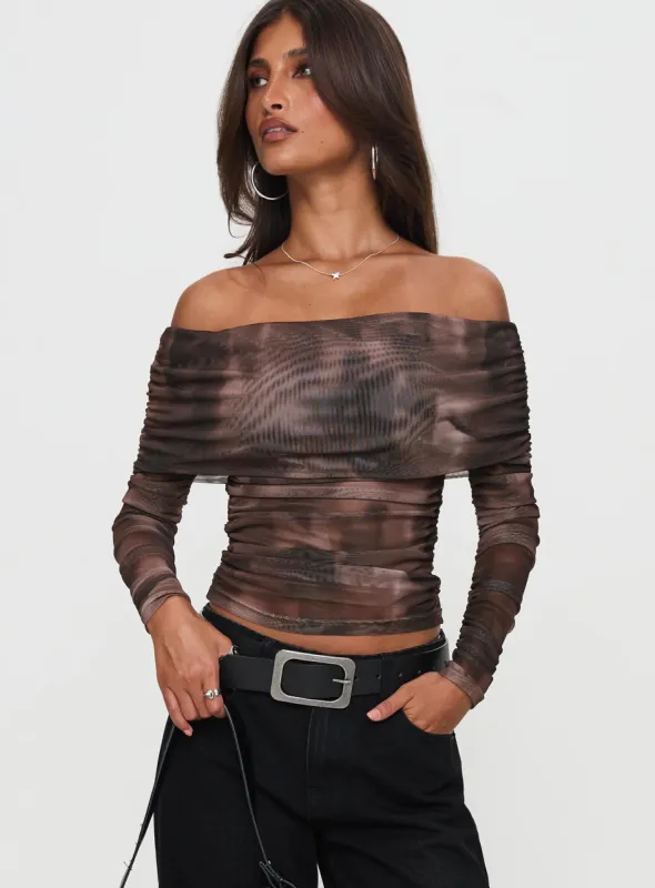 Good Taste Off Shoulder Long Sleeve Top Multi sold by Princess Polly