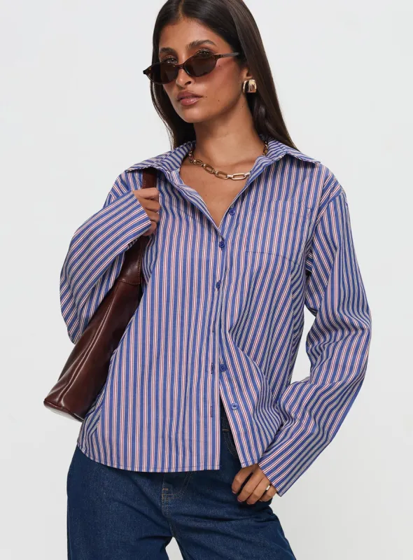 Trillian Long Sleeve Top Navy Stripe sold by Princess Polly