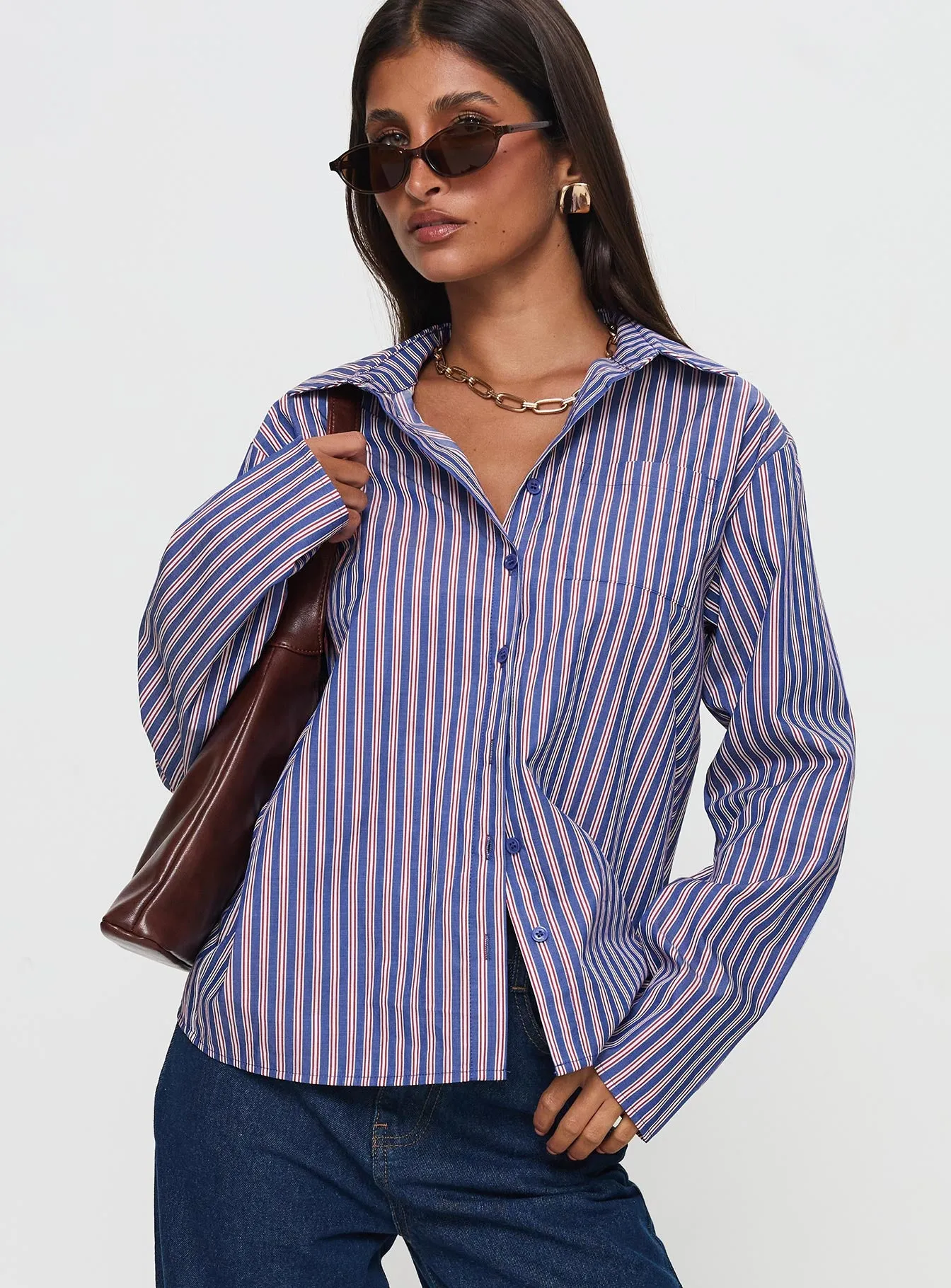 Trillian Long Sleeve Top Navy Stripe sold by Princess Polly