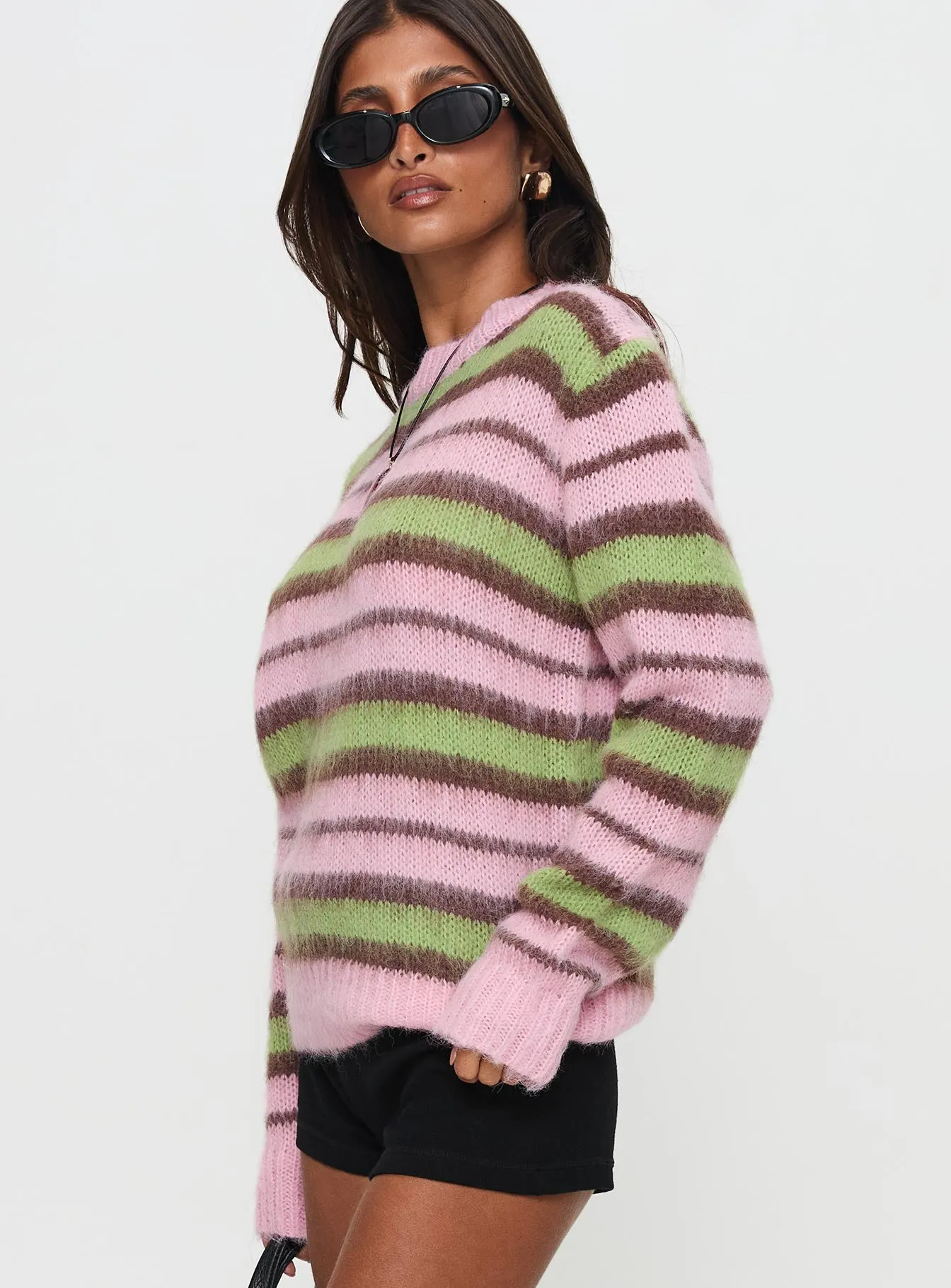 Maysie Crew Neck Knit Sweater Green / Pink sold by Princess Polly product image thumbnail 3