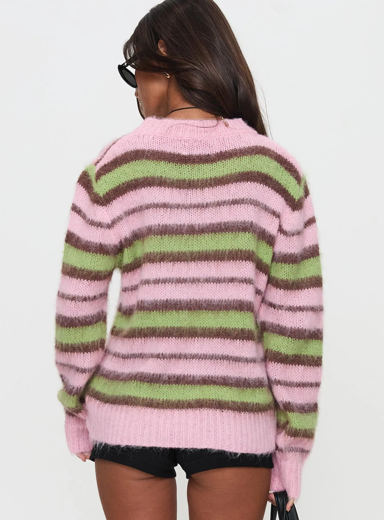 Maysie Crew Neck Knit Sweater Green / Pink sold by Princess Polly product image thumbnail 4