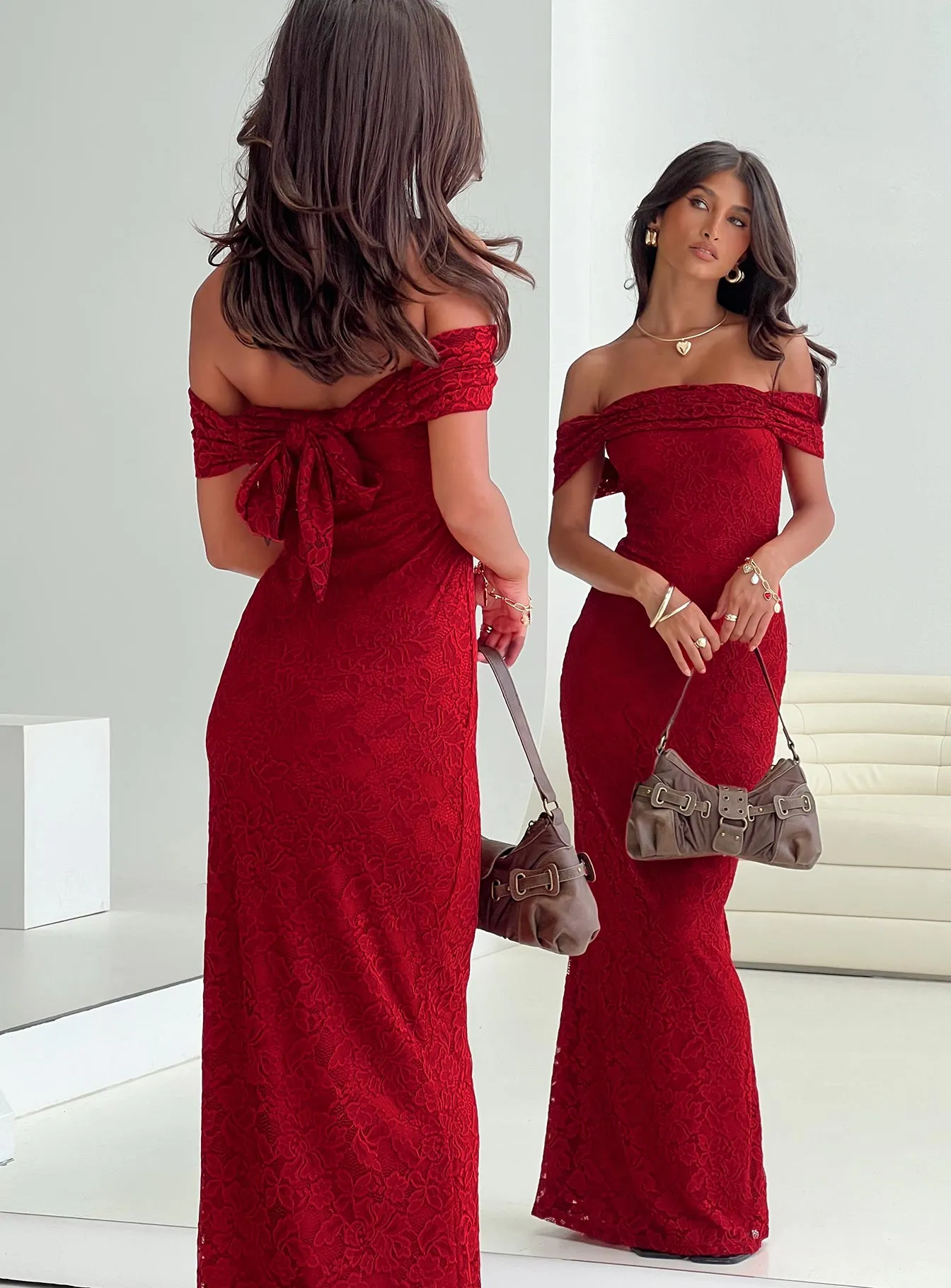 Allured Strapless Maxi Dress Burgundy sold by Princess Polly
