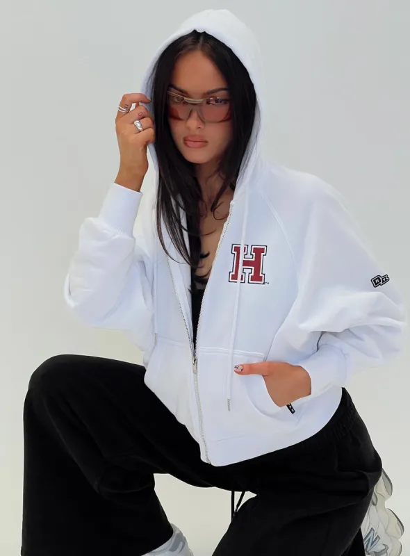 Harvard Raglan Zip Up White / Red sold by Princess Polly