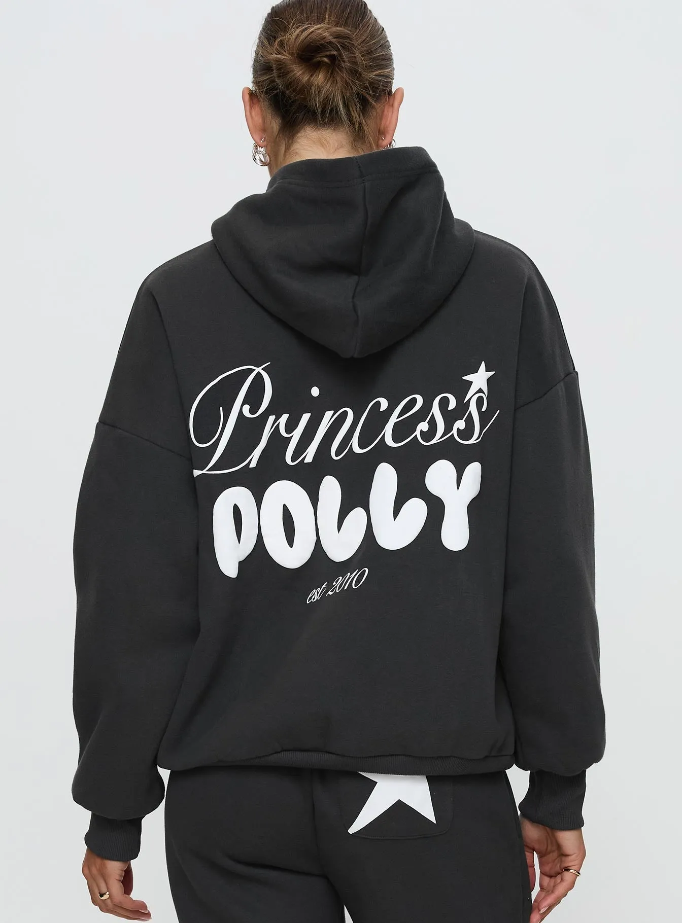 Princess Polly Hooded Sweatshirt Bubble Script Grey sold by Princess Polly product image thumbnail 4