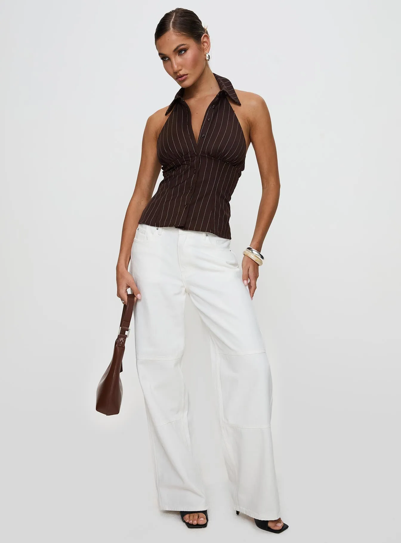 Victorie Halter Top Chocolate Stripe sold by Princess Polly product image thumbnail 3