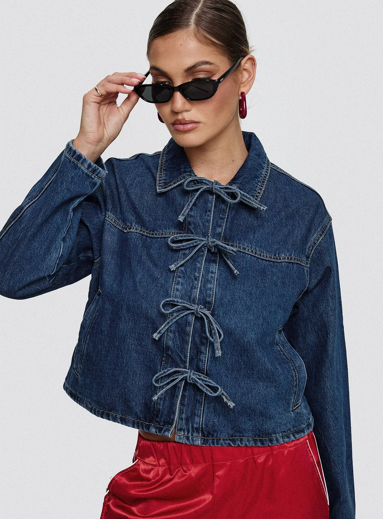 Good On You Bow Detail Jacket Blue Denim sold by Princess Polly
