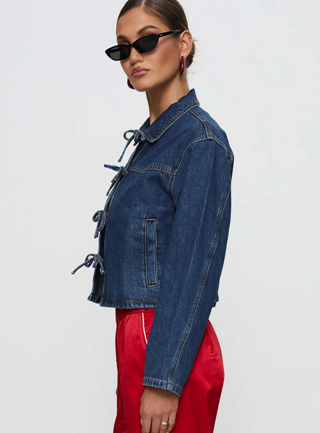 Good On You Bow Detail Jacket Blue Denim sold by Princess Polly product image thumbnail 4
