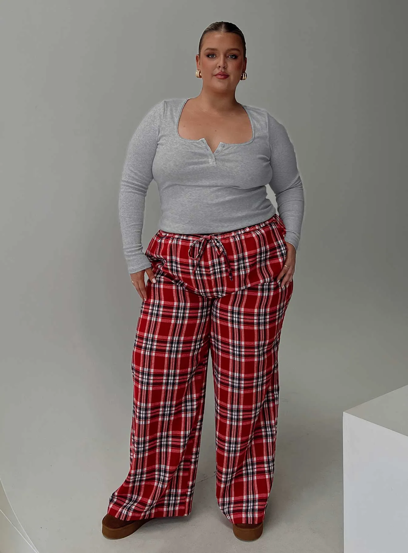 In The Morning Sleep Pant Red Check Curve sold by Princess Polly