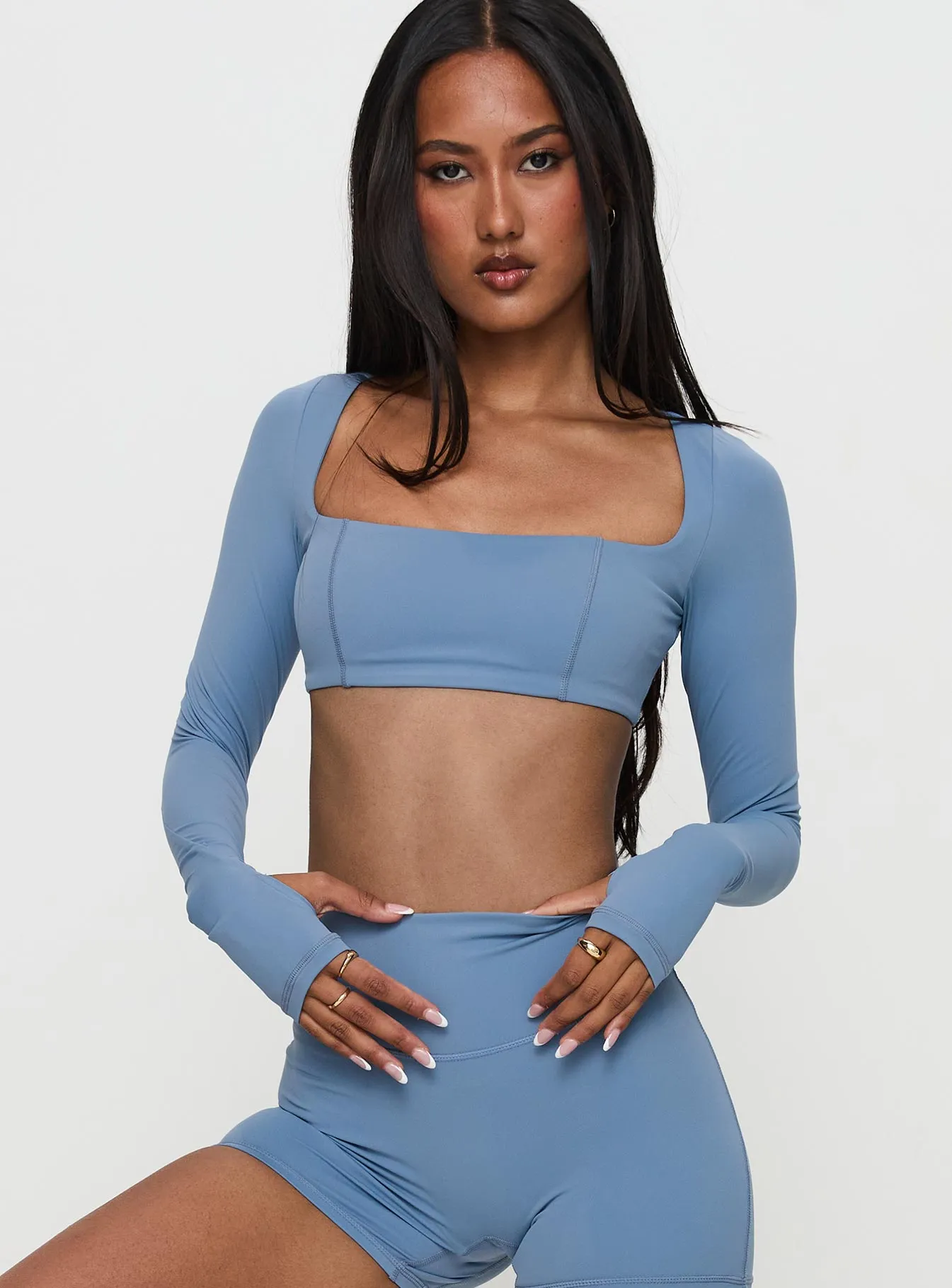 Set Point Active Square Neck Long Sleeve Top Blue sold by Princess Polly product image thumbnail 2
