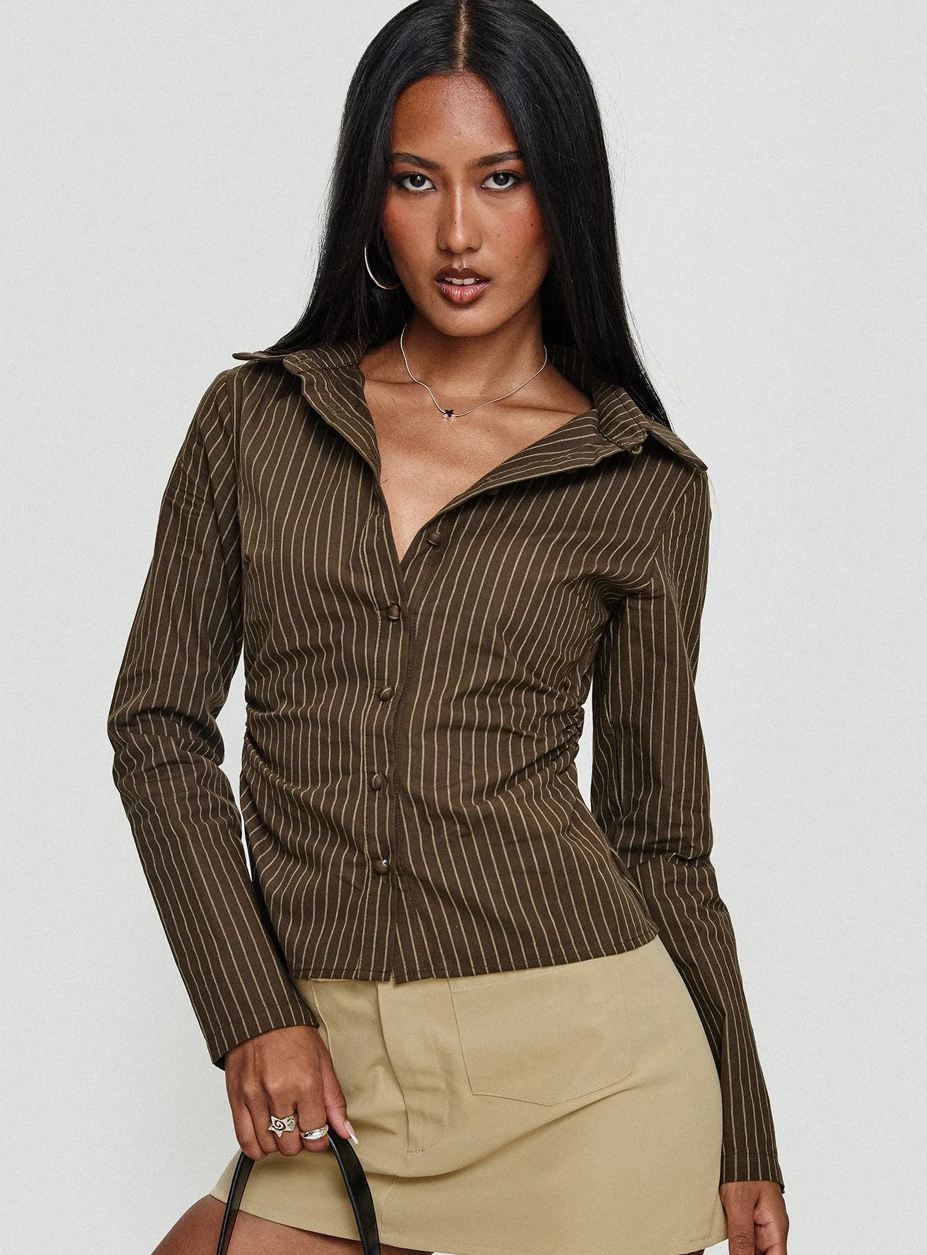 Held My Hand Long Sleeve Top Brown Stripe sold by Princess Polly