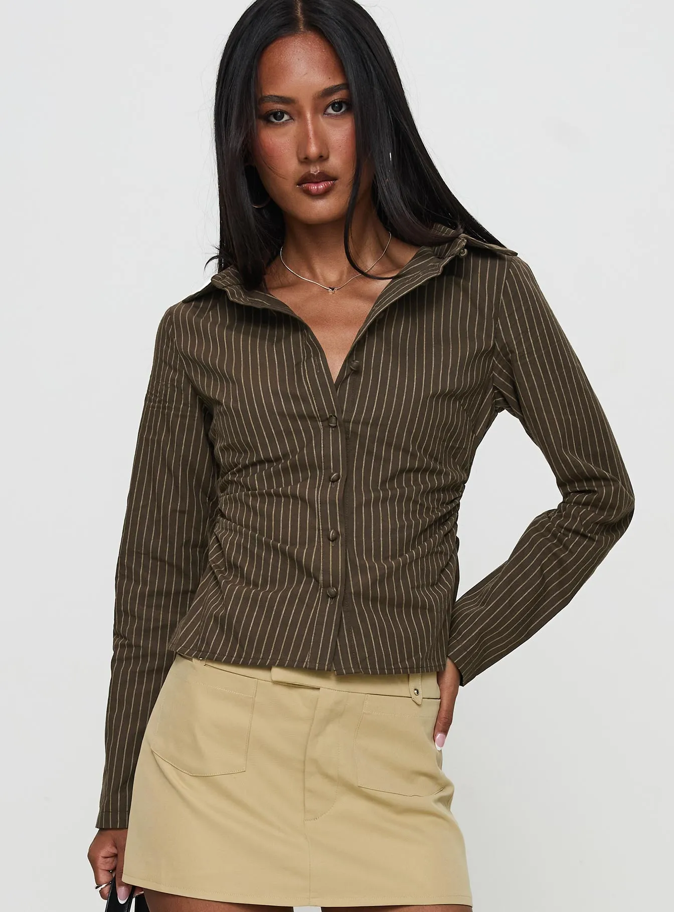 Held My Hand Long Sleeve Top Brown Stripe sold by Princess Polly product image thumbnail 2