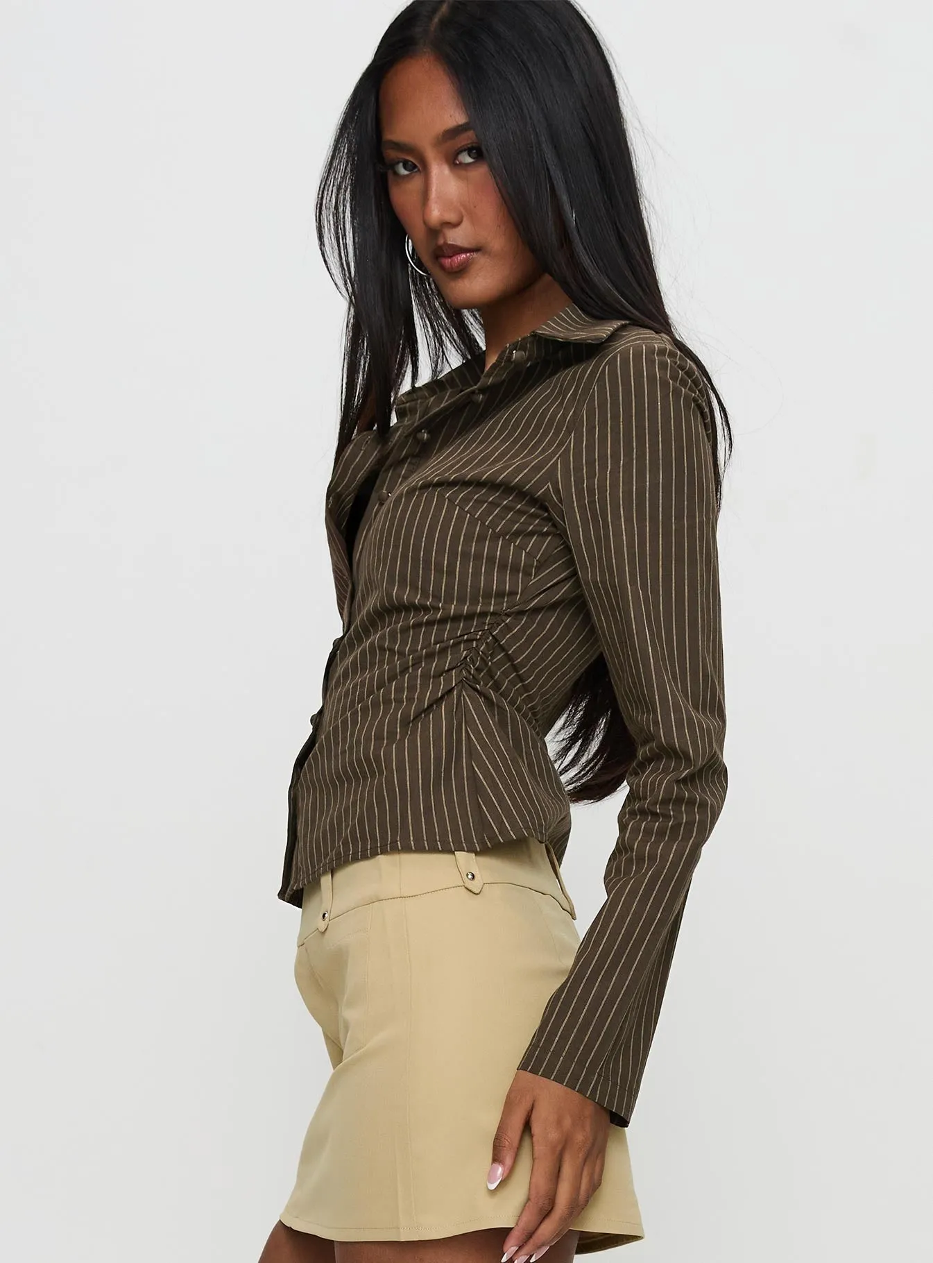 Held My Hand Long Sleeve Top Brown Stripe sold by Princess Polly product image thumbnail 4
