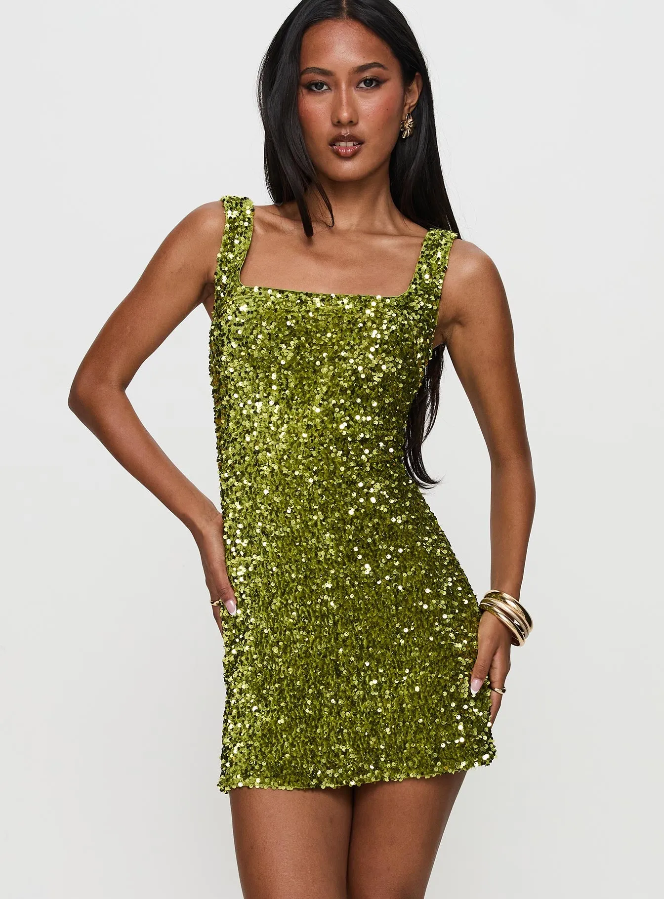 Miss Me Sequin Mini Dress Chartreuse sold by Princess Polly product image thumbnail 2