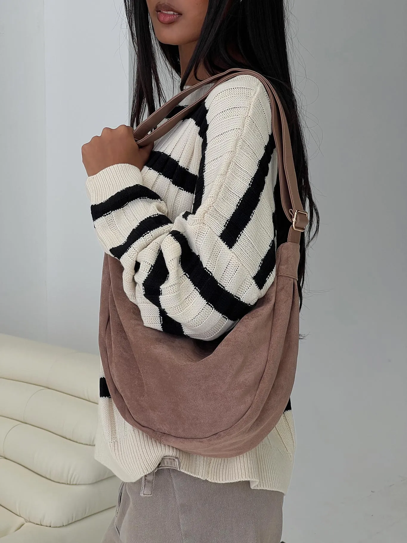 Ransom Faux Suede Shoulder Bag Taupe sold by Princess Polly