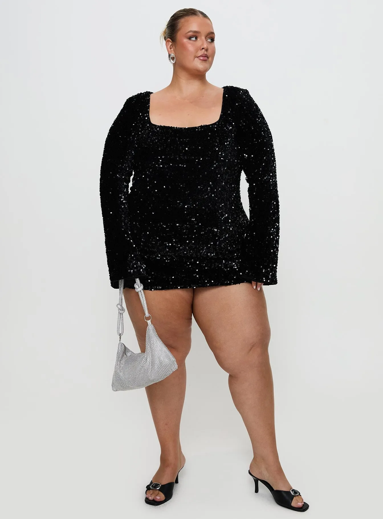 Vinelle Long Sleeve Mini Dress Black Curve sold by Princess Polly product image thumbnail 3