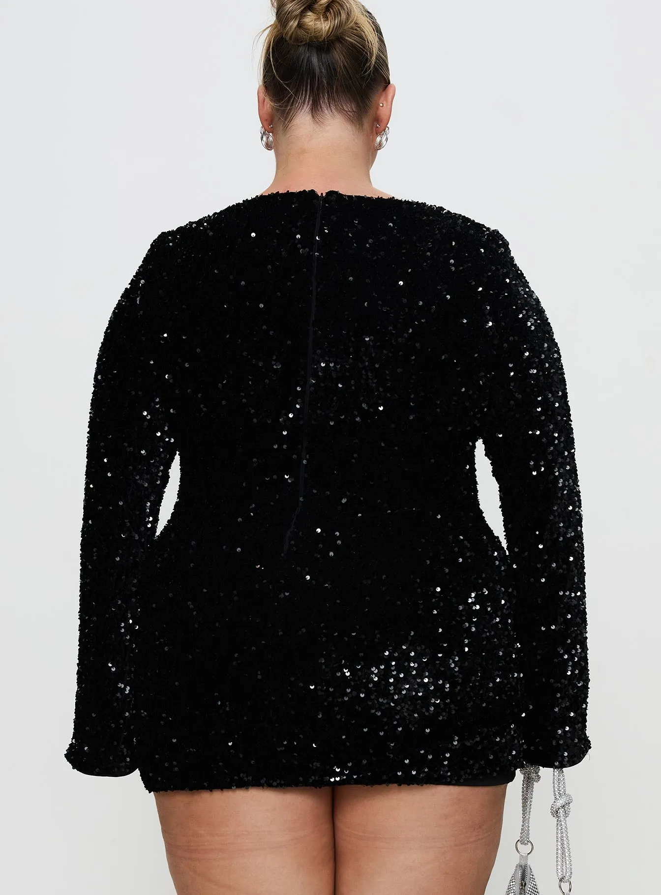 Vinelle Long Sleeve Mini Dress Black Curve sold by Princess Polly product image thumbnail 5