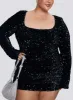 Vinelle Long Sleeve Mini Dress Black Curve sold by Princess Polly