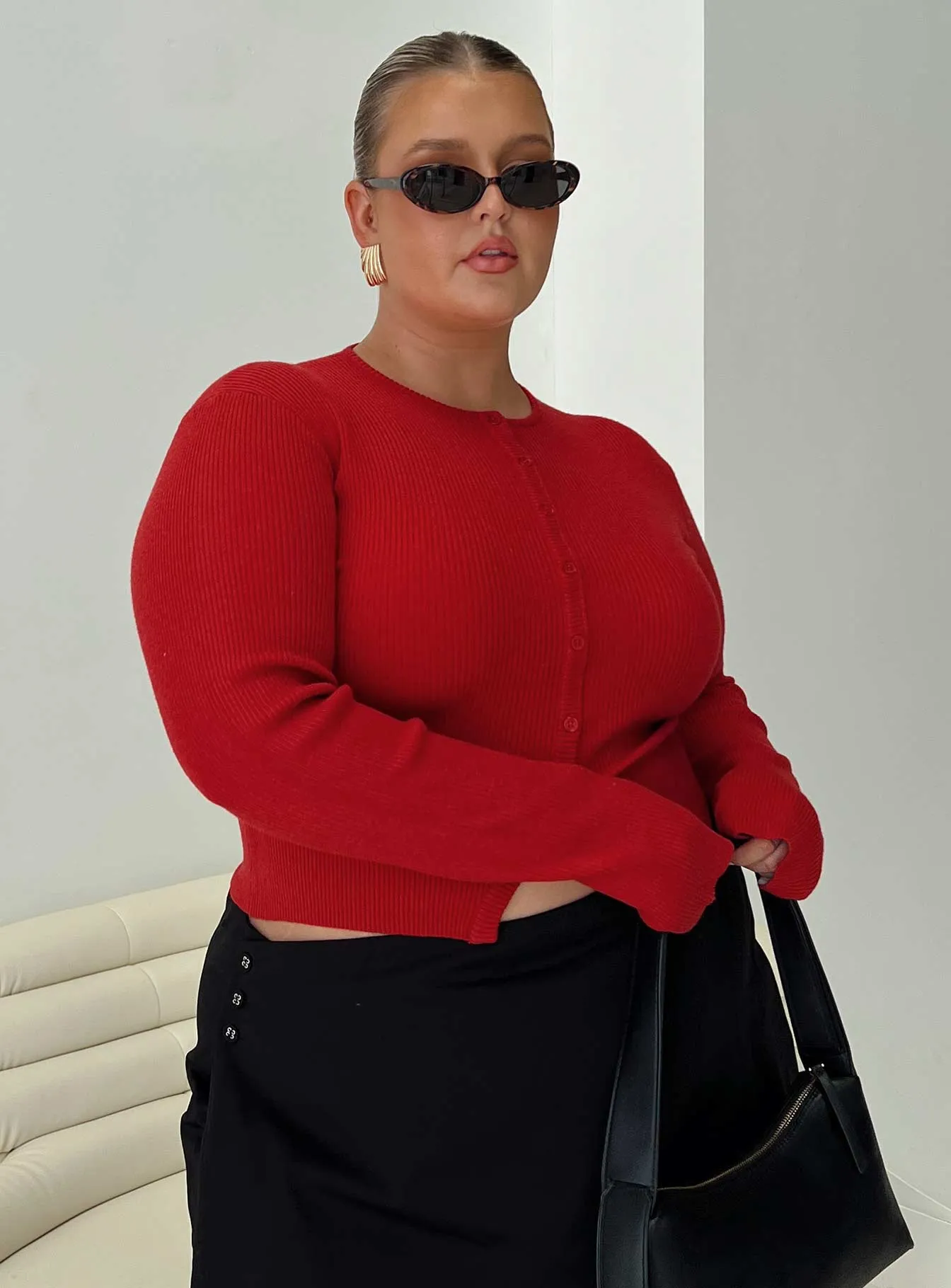 Suzu Long Sleeve Knit Top Red Curve sold by Princess Polly