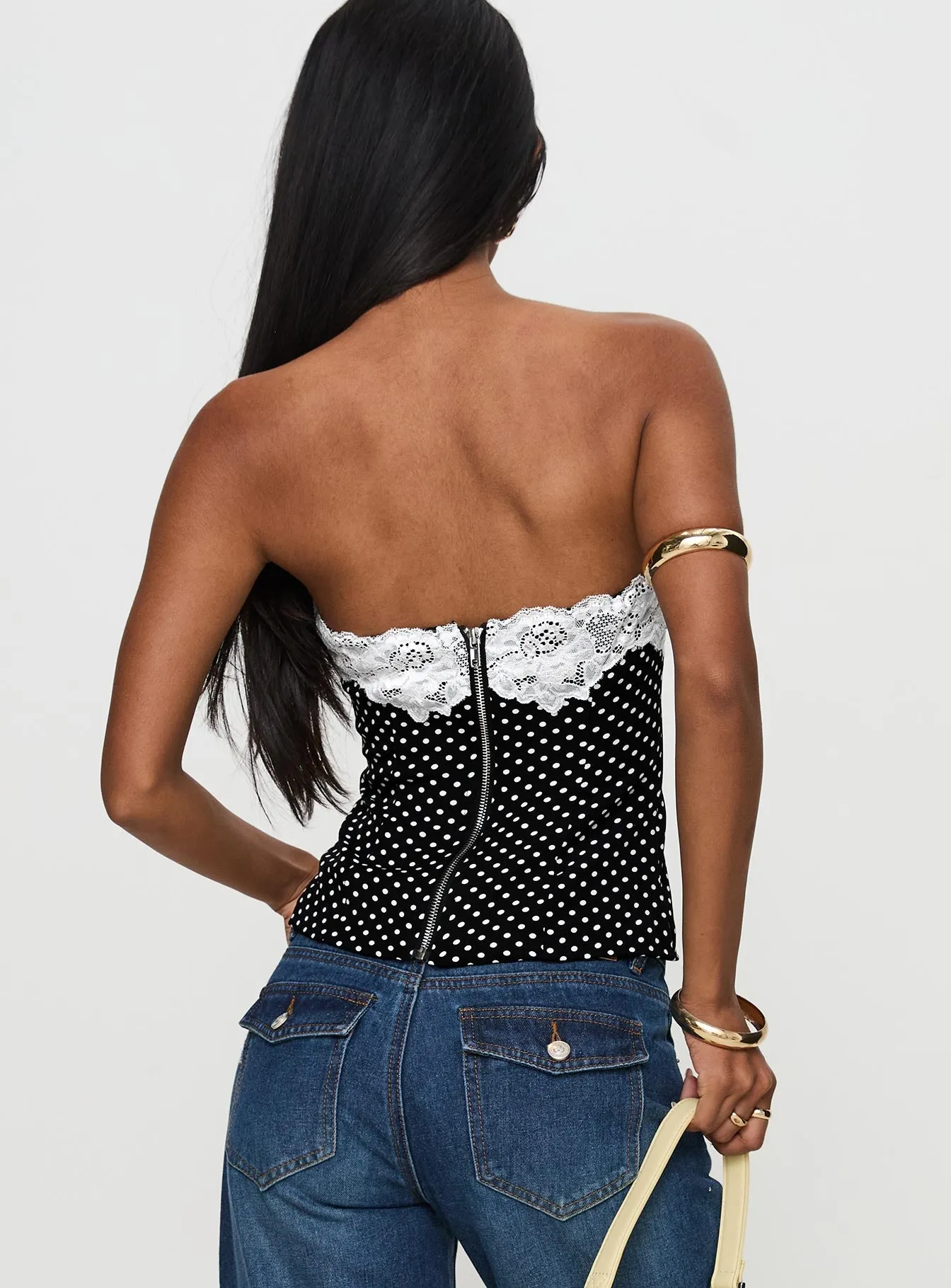 Ettore Lace Trim Strapless Top Black Polka sold by Princess Polly product image thumbnail 5