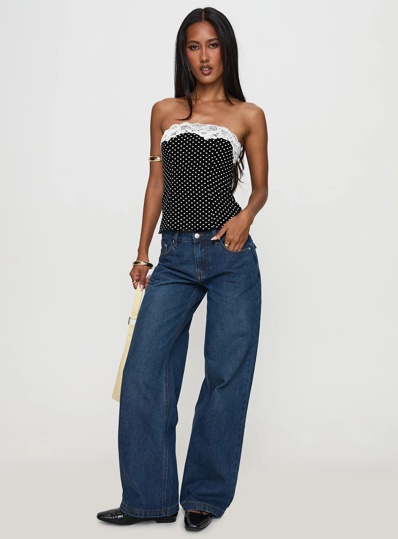 Ettore Lace Trim Strapless Top Black Polka sold by Princess Polly product image thumbnail 3