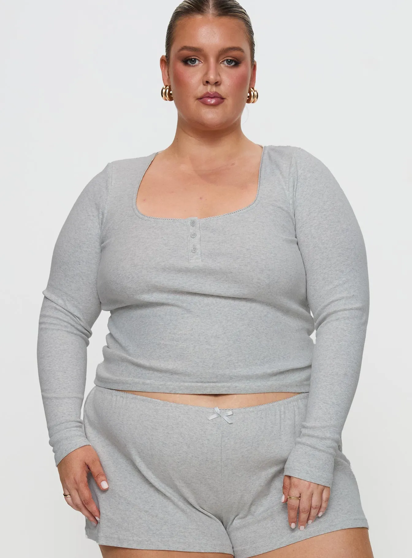 Sleepytea Rib Sleep Long Sleeve Top Grey Curve sold by Princess Polly product image thumbnail 2