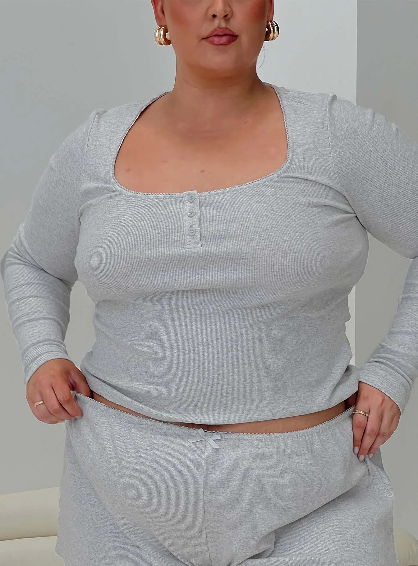 Sleepytea Rib Sleep Long Sleeve Top Grey Curve sold by Princess Polly