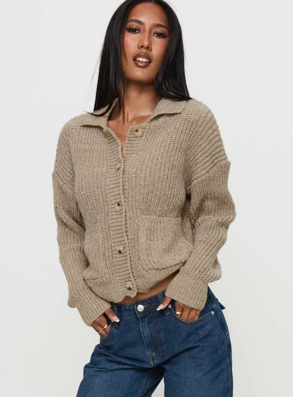 Darcel Button Up Knit Cardigan Mocha sold by Princess Polly