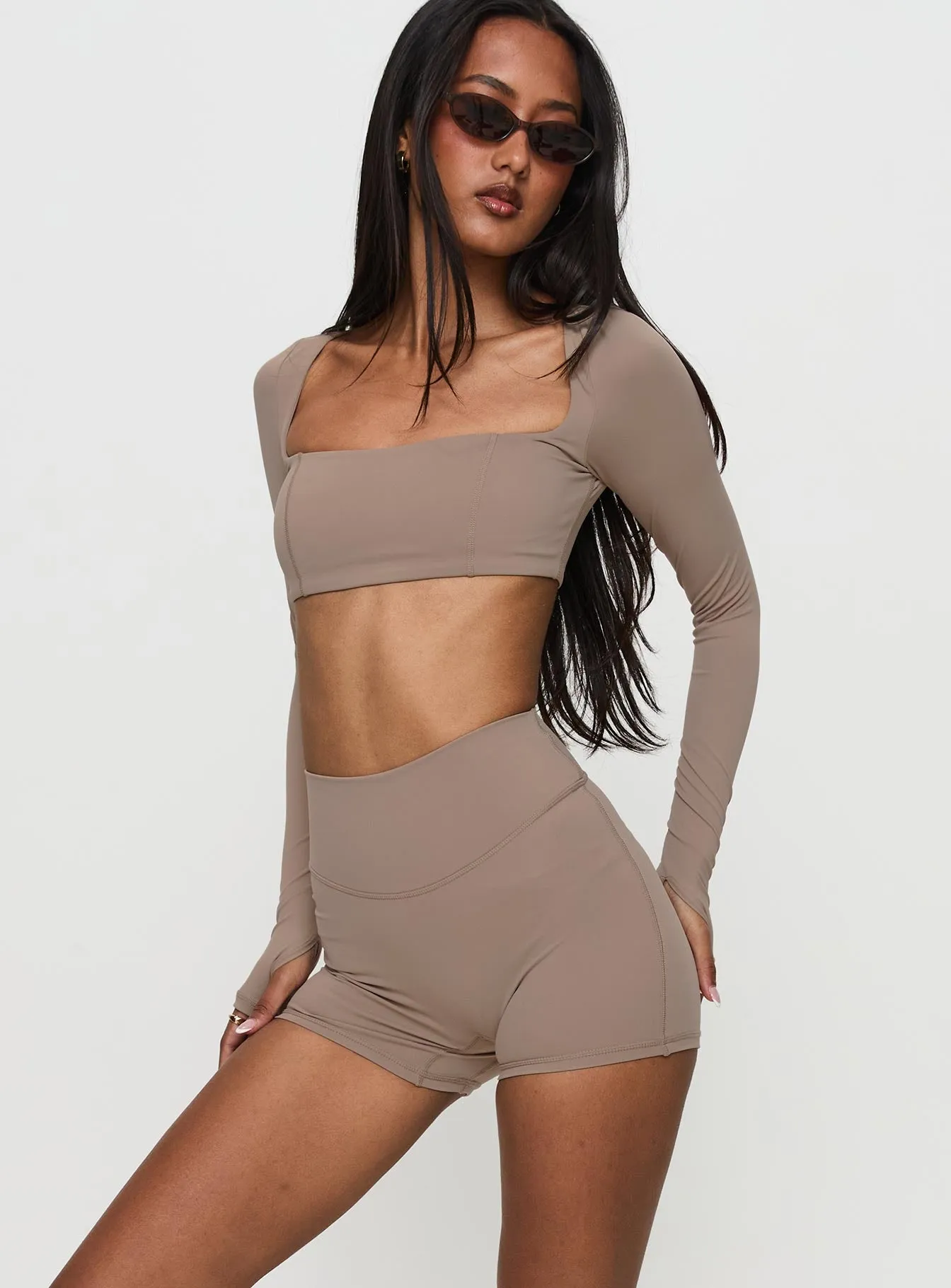 Touchdown Active Contour Short Taupe sold by Princess Polly