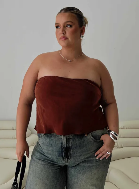Lucelia Strapless Top Brown Curve sold by Princess Polly