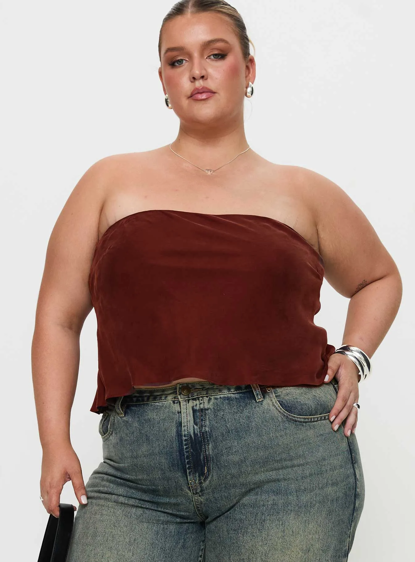 Lucelia Strapless Top Brown Curve sold by Princess Polly product image thumbnail 2