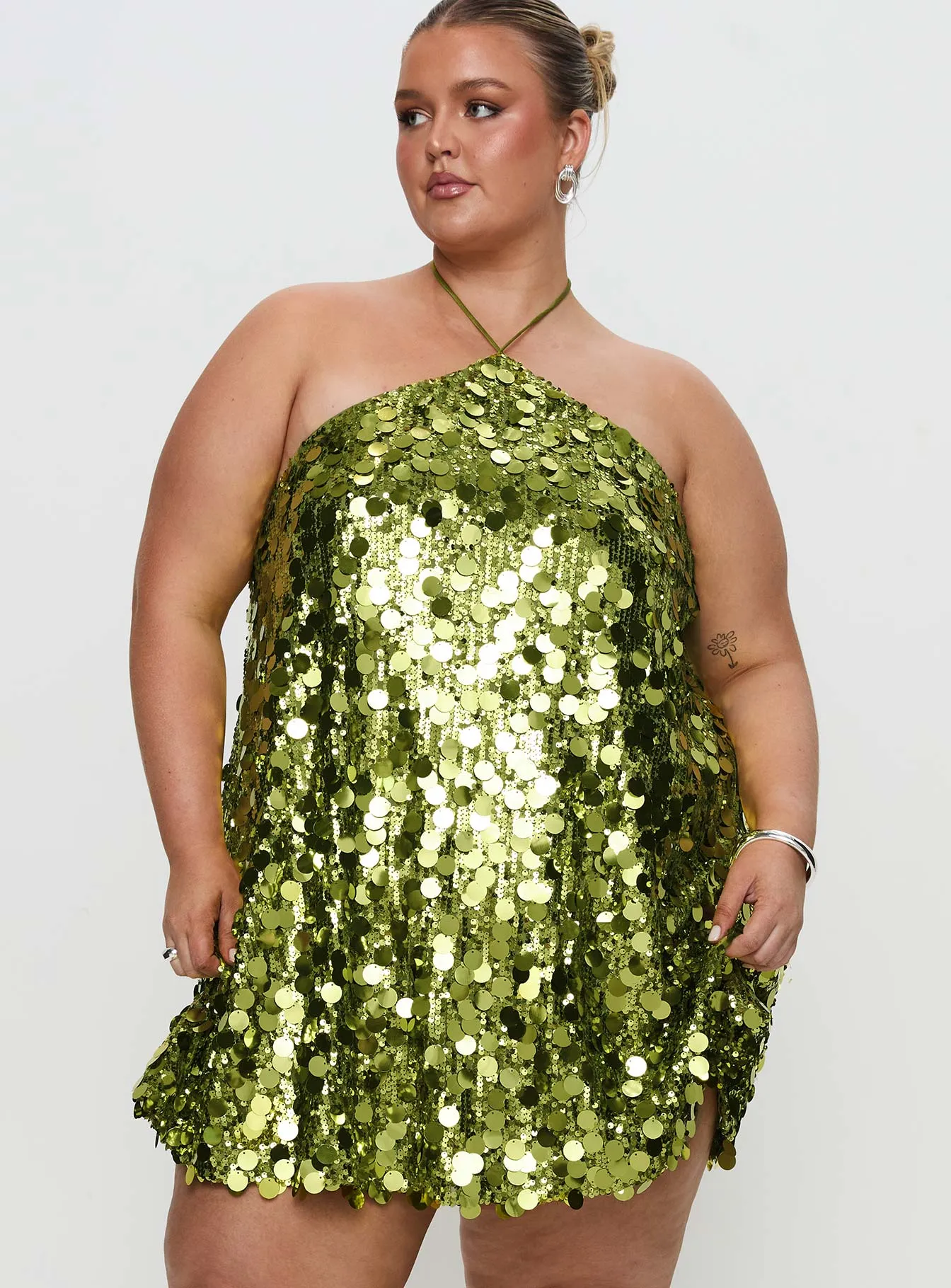 Fluorescents Halter Mini Dress Green Curve sold by Princess Polly product image thumbnail 2