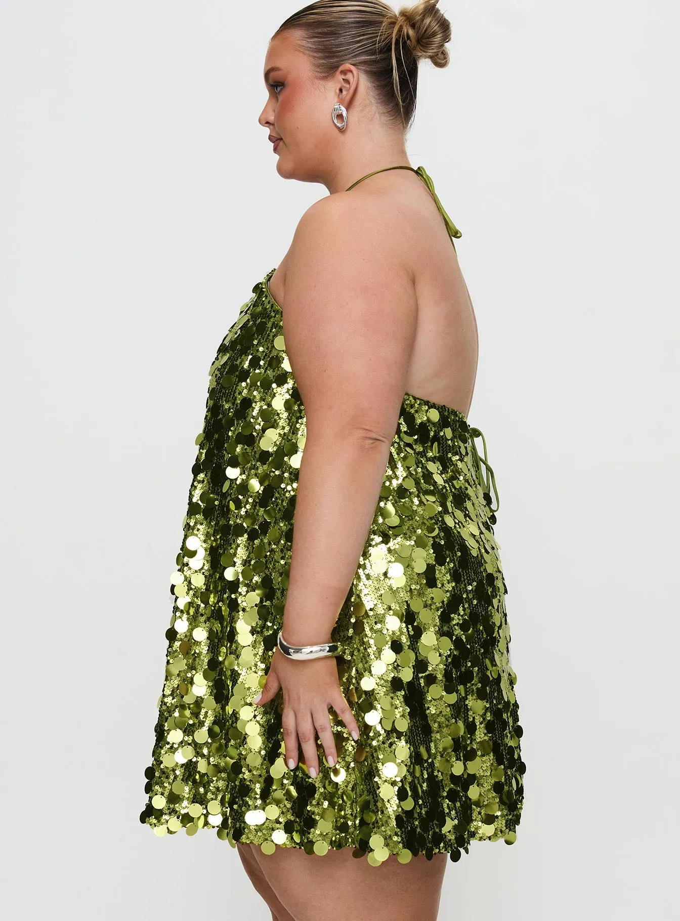 Fluorescents Halter Mini Dress Green Curve sold by Princess Polly product image thumbnail 4