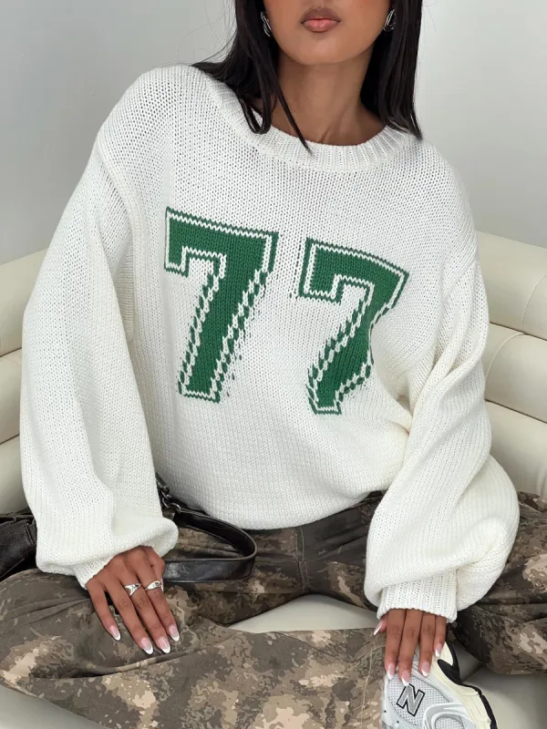 Summer 77 Knit Sweater White / Green sold by Princess Polly