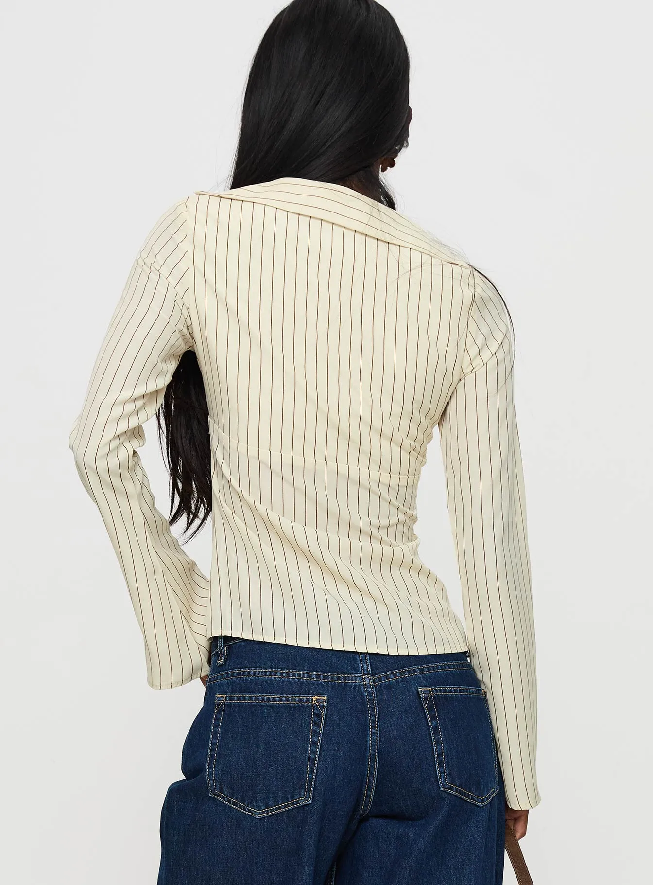 Life Begins Long Sleeve Lace Trim Top Cream Stripe sold by Princess Polly product image thumbnail 5