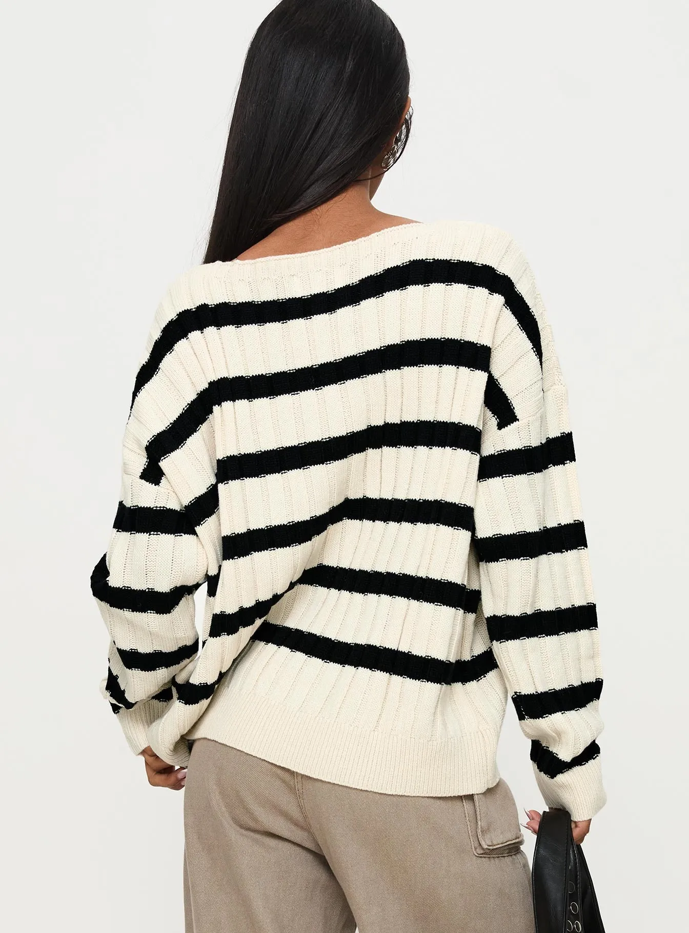 Elenita Wide Neck Knit Sweater Black / White sold by Princess Polly product image thumbnail 5