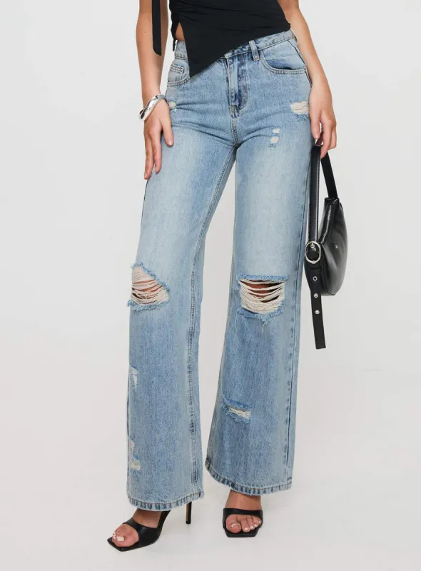 Girard Wide Leg Denim Jeans Light Blue Wash sold by Princess Polly