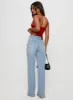 Hawke Frayed Mid Rise Straight Leg Jeans Mid Blue sold by Princess Polly