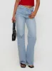 Hawke Frayed Mid Rise Straight Leg Jeans Mid Blue sold by Princess Polly
