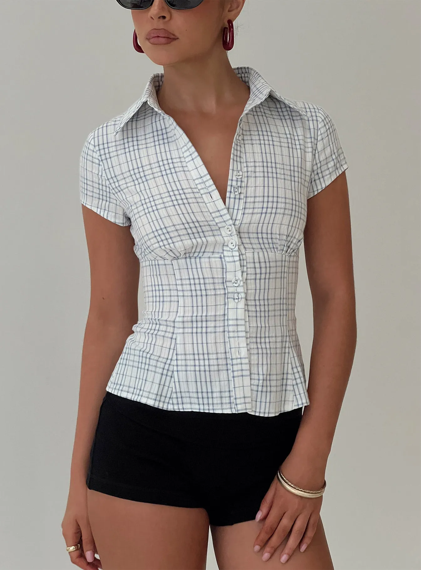 Cottesloe Blouse Top Blue Check sold by Princess Polly
