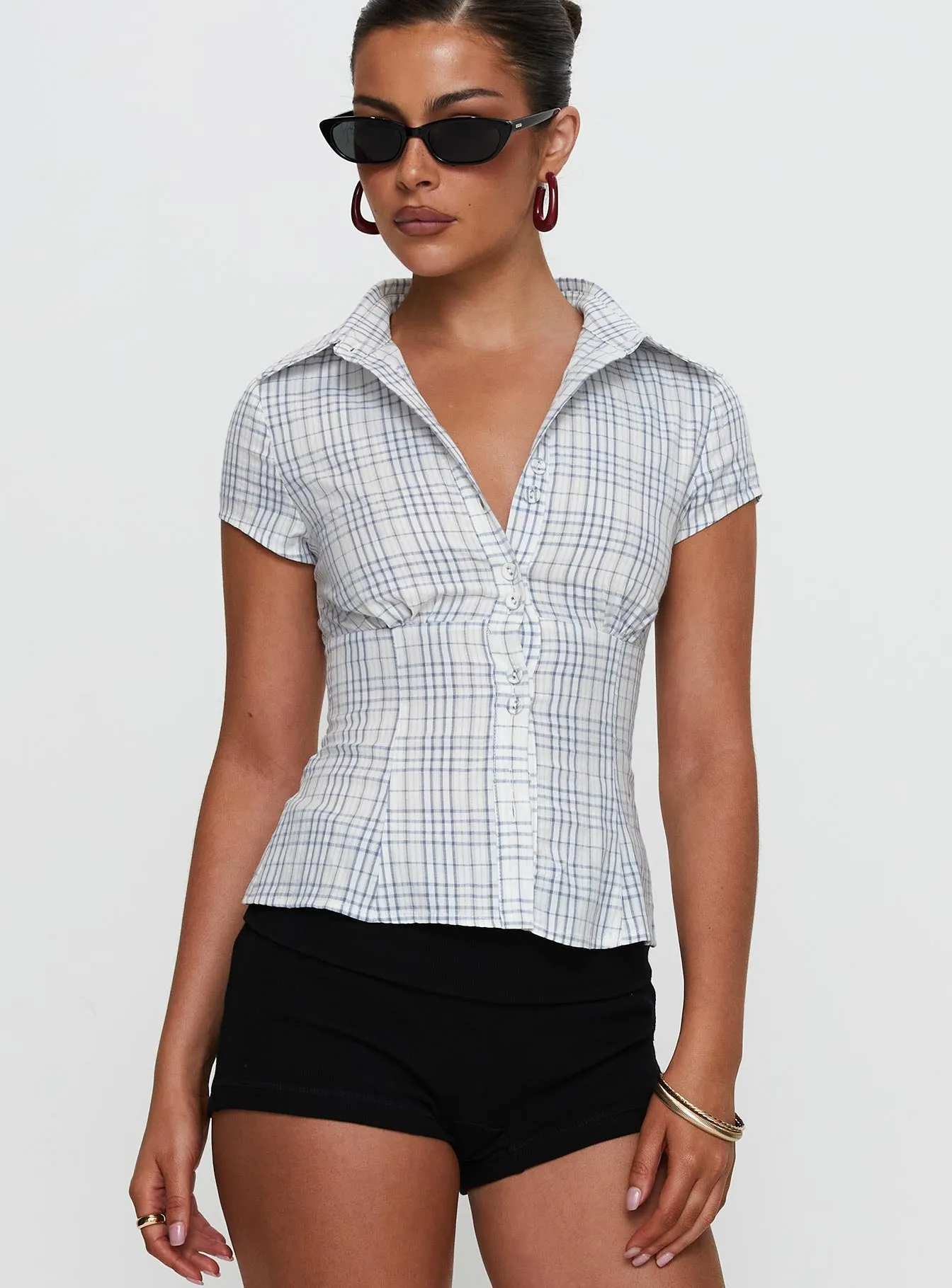 Cottesloe Blouse Top Blue Check sold by Princess Polly product image thumbnail 2