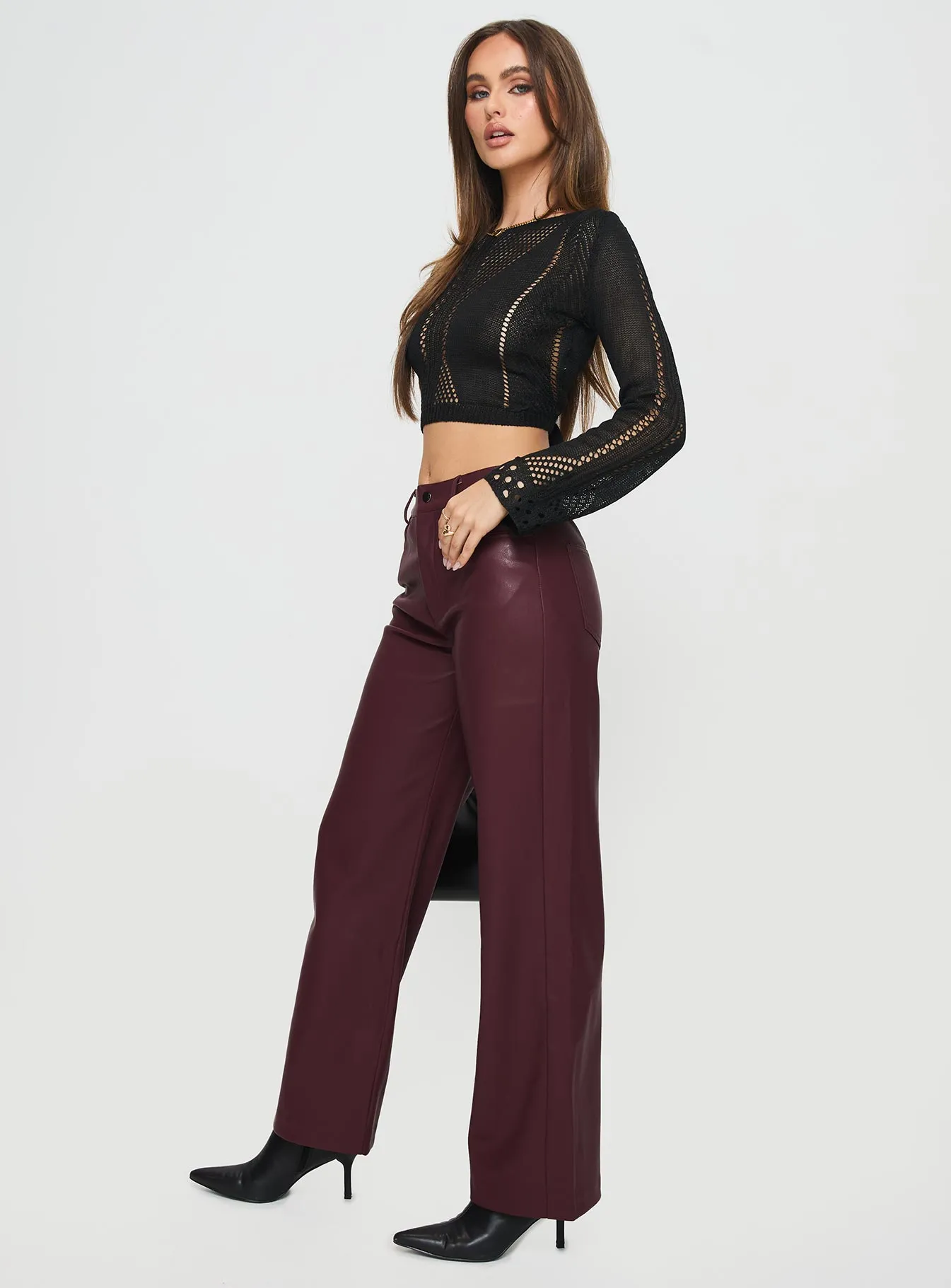 Dempsey Faux Leather Pants Deep Cherry sold by Princess Polly product image thumbnail 4