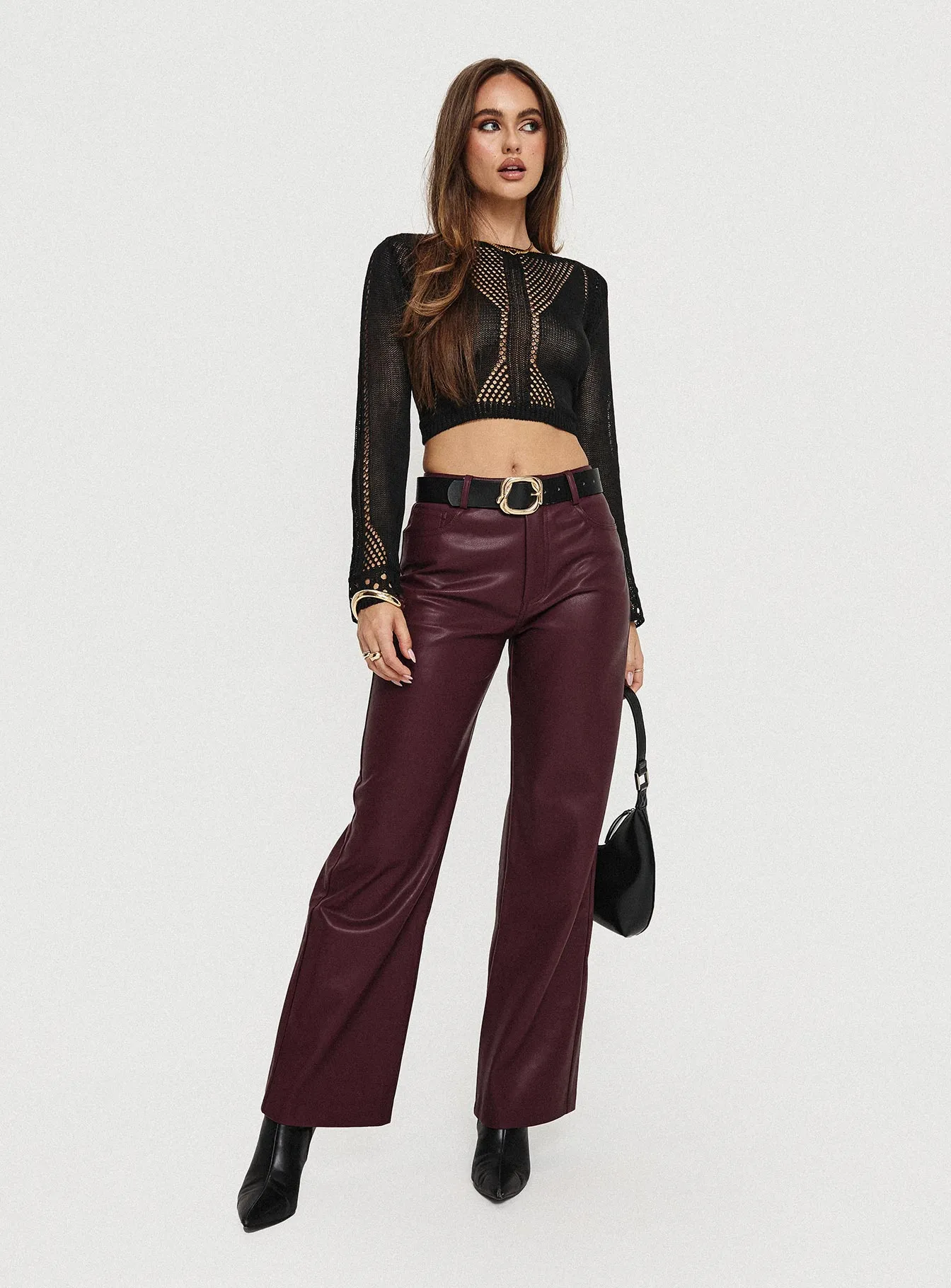 Dempsey Faux Leather Pants Deep Cherry sold by Princess Polly