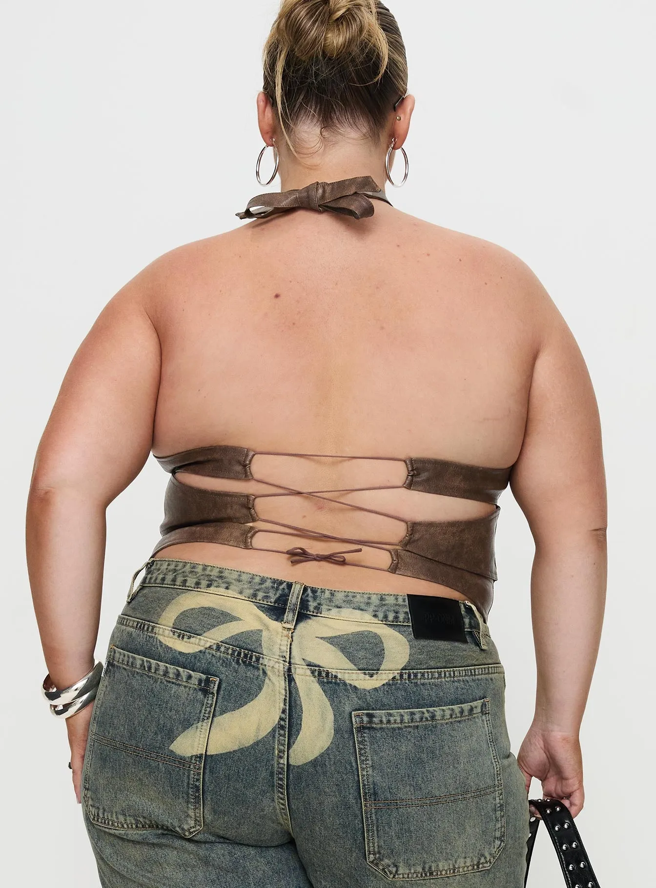 Treat You Better Ring Detail Faux Leather Top Brown Curve sold by Princess Polly product image thumbnail 5