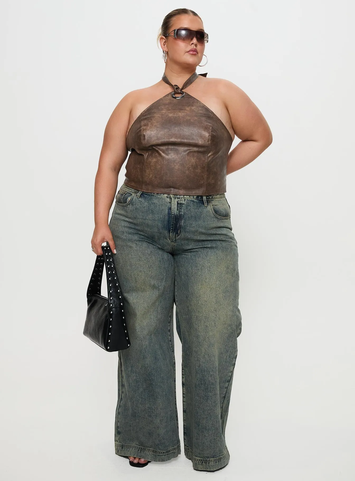 Treat You Better Ring Detail Faux Leather Top Brown Curve sold by Princess Polly product image thumbnail 3