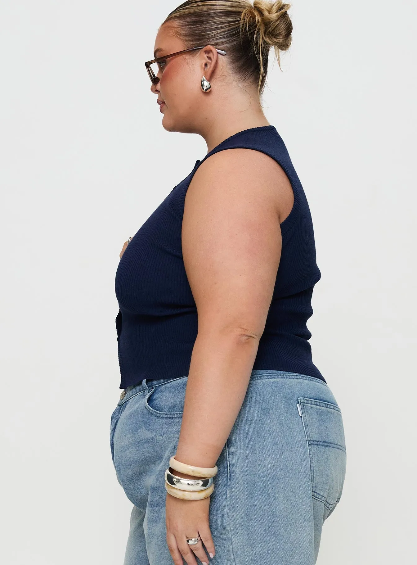 Suzu Sleeveless Knit Top Navy Curve sold by Princess Polly product image thumbnail 3