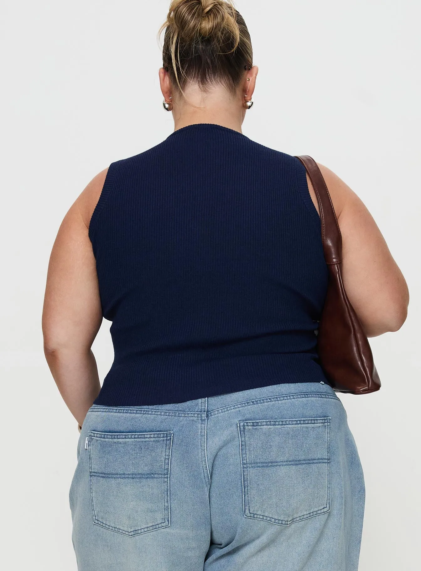 Suzu Sleeveless Knit Top Navy Curve sold by Princess Polly product image thumbnail 4